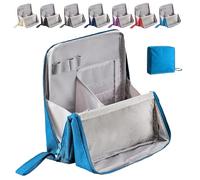 Doresty - Bolsa de maquillaje con compartimentos, portátil, de gran capacidad, bolsa de maquillaje de pie, multiusos de tela Oxford, bolsa de aseo para niñas y mujeres, Blue, Bolsa de pie