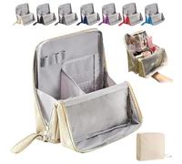 Doresty - Bolsa de maquillaje con compartimentos, portátil, de gran capacidad, bolsa de maquillaje de pie, multiusos de tela Oxford, bolsa de aseo para niñas y mujeres, beige, Bolsa de pie