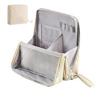 Doresty - Bolsa de maquillaje de pie, portátil, gran capacidad, organizador de maquillaje de tela Oxford multiusos, bolsa de aseo impermeable con compartimentos, beige, Bolsa de pie