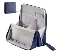 Doresty - Bolsa de maquillaje de pie, portátil, gran capacidad, organizador de maquillaje de tela Oxford multiusos, bolsa de aseo impermeable con compartimentos, Navy, Bolsa de pie