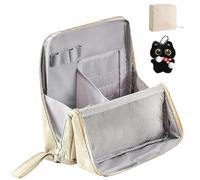 Doresty - Bolsa de maquillaje vertical portátil de gran capacidad, bolsa organizadora de maquillaje multiusos, impermeable, con compartimentos, para el hogar o viajes, beige, /