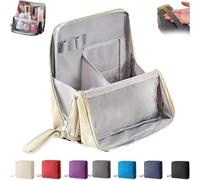 Doresty Makeup Bag, Multi-Purpose Large Capacity Oxford Cloth Standing Makeup Bag with Compartments, Waterproof Toiletry Bag for Girls Women (Beige)