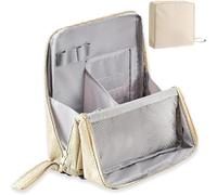 Doresty Makeup Bag, Multi-Purpose Large Capacity Oxford Cloth Standing，Relevanton Standing Makeup Bag, Portable，Waterproof Cosmetic Bag with Compartments for Travel Home Use (Beige)