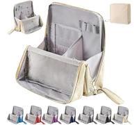 Doresty Makeup Bag, Multi-Purpose Large Capacity Standing Makeup Bag, Vertical Large Opening Waterproof Storage Bags with Compartments, Women and Men Portable Toiletry Bag for Travel, Work (Beige)