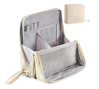 Doresty Makeup Bag - Portable & Waterproof Large Capacity Standing Organizer with Compartments, Multi-Purpose Oxford Cloth Toiletry Bag for Travel & Home Use (Beige)