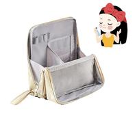 Doresty Makeup Bag,Standing Makeup Bag - Portable,Large Capacity, Stand Up Makeup Bags,Waterproof Multipurpose Toiletry Bags with Compartments (Beige)
