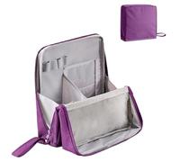 Doresty Makeup Bag, Standing Makeup Bag, Portable Large Capacity Vertical Makeup Organizer Bag with Compartments, Waterproof Multipurpose Stand Up (Purple)