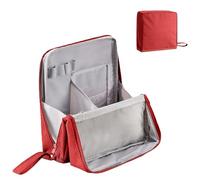 Doresty Makeup Bag, Standing Makeup Bag, Portable Large Capacity Vertical Makeup Organizer Bag with Compartments, Waterproof Multipurpose Stand Up (Red)