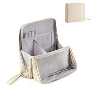 Doresty Makeup Bag, Standing Makeup Bag, Portable Large Capacity Vertical Makeup Organizer Bag with Compartments, Waterproof Multipurpose Stand Up (Beige)