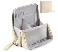 Doresty Makeup Bag, Standing Makeup Bag, Portable, Large Capacity, Waterproof Multi-Purpose Oxford Cloth Makeup Bags Organizer with Compartments, Travel Home Use (Beige)