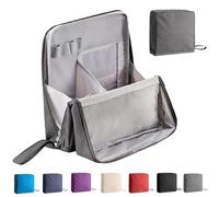 Doresty Makeup Bag, Waterproof Standing Cosmetic Organizer with Handle, Large Travel Toiletry Pouch for Skincare & Brushes (Gray)