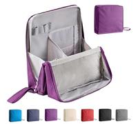 Doresty Makeup Bag, Waterproof Standing Cosmetic Organizer with Handle, Large Travel Toiletry Pouch for Skincare & Brushes (Purple)