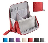 Doresty Makeup Bag, Waterproof Standing Cosmetic Organizer with Handle, Large Travel Toiletry Pouch for Skincare & Brushes (Red)