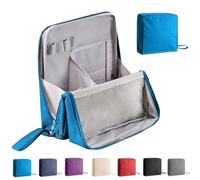 Doresty Makeup Bag, Waterproof Standing Cosmetic Organizer with Handle, Large Travel Toiletry Pouch for Skincare & Brushes (Navy Blue)