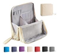 Doresty Makeup Bag, Waterproof Standing Cosmetic Organizer with Handle, Large Travel Toiletry Pouch for Skincare & Brushes (Beige)