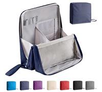 Doresty Makeup Bag, Waterproof Standing Cosmetic Organizer with Handle, Large Travel Toiletry Pouch for Skincare & Brushes (Blue)