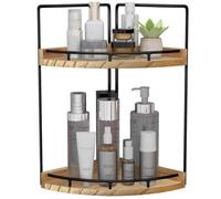 Dorhors Organizador de encimera de baño de 2 niveles, estante esquinero para mostrador de tocador, cuidado de la piel, encimera de madera, almacenamiento y organización para cocina (marrón)