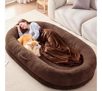 Dorifine Cama para perros humanos para adultos, 180 × 122 × 25 cm, gigante cama puf con manta, lavable de piel sintética Nap cama ovalada, extraíble de espuma de memoria grande, cama para perros