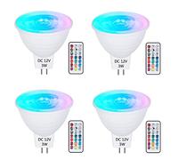 DoRight 12V Bombilla LED GU5.3, MR16 Regulable 3W Spotlight con control remoto 16 RGB+Blanco Frio 6000K, 210LM Iluminación del Estado de Ánimo con Función de Memoria y Sincronización, 4pcs