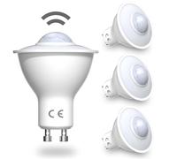 DoRight 4 Bombillas LED con Sensor de Luz PIR GU10 de 5W Blanco Frío de 6000K, Bombillas LED de Seguridad para Escaleras, Garajes, Pasillos, Pasillos y Plataformas