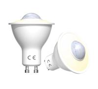 DoRight Bombillas LED con Sensor de Luz PIR GU10 de 5W Blanco Cálido 3000K, Bombillas LED de Seguridad para Escaleras, Garajes, Pasillos, Pasillos y Plataformas, 2 Paquete