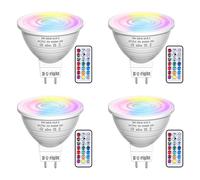 DoRight Bombillas LED RGB MR16 GU5.3 de 3W, 12V regulables que cambian de color MR16 LED con control remoto, 16 de color con función de memoria y sincronización, RGB + blanco cálido 3000K paquete de 4