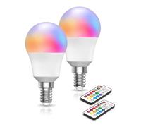 DoRight E14 Bombilla LED de Color Cambiante, 3W Regulable RGBW Bombilla de Bola de Golf con Control Remoto SES Multi Color E14 Bombilla RGB+Blanco Caliente para Iluminación de Fiestas en Casa (2-Pack)