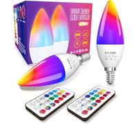DoRight E14 LED RGB vela bombillas, 3W regulable multicolor E14 luz control remoto, memoria, función de sincronización, equivalente a 40W, RGB + blanco cálido 3000K (paquete de 2)