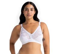 Dorina Bralette Mujer Madeline - Sin Aros, Sin Relleno, Tricot Mate con Encaje, Tirantes Ajustables Delanteros y Espalda en U de Soporte, Blanco