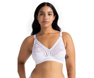 Dorina Bralette Mujer Madeline - Sin Aros, Sin Relleno, Tricot Mate con Encaje, Tirantes Ajustables Delanteros y Espalda en U de Soporte, Blanco