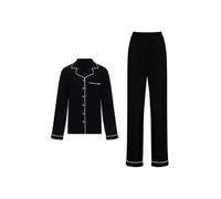 DORINA Charli-Top_Bottom Charli Conjunto Pijama - Tejido Jersey Viscosa Suave, Detalles de Piping, Top de Manga Larga y Pantalones Negro, XS, Negro/Negro, XS