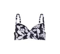 Dorina Mercadona Top de Bikini Mujer, Estampado de Hojas Atrevido, con Aros, Copas Completas, Acolchado Ligero, Detalle Torcido, Negro