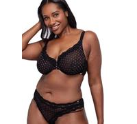 DORINA Origins-Shimmer Dot-Wired_Bra Origins Sujetador sin Relleno con armaduras, Malla de Lunares Brillantes, Encaje, Tirantes Ajustables y Espalda de Malla, Negro, Negro, 95E