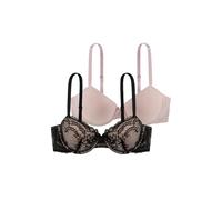 Dorina Pack de 2 Sujetadores Demi Mujer Chloe - con Aros, Ligeramente Acolchados con Encaje Floral, Tejido Micro Suave y Tirantes Ajustables, Negro y Maquillaje