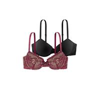 Dorina Pack de 2 Sujetadores Demi Mujer Chloe - con Aros, Ligeramente Acolchados, Encaje Floral & Microfibra Suave, Tirantes Ajustables, Rojo y Negro