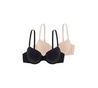 Dorina Pack de 2 Sujetadores Demi Mujer Louise - Ligeramente Acolchados, con Aros, Copas Moldeadas, Tejido Micro a Rayas Burnout Premium & Micro Suave para Sujeción y Comodidad, Negro y Beige