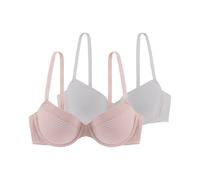 Dorina Pack de 2 Sujetadores Demi Mujer Louise - Ligeramente Acolchados, con Aros, Copas Moldeadas, Tejido Micro a Rayas Burnout Premium & Micro Suave para Sujeción y Comodidad, Rosa y Marfil