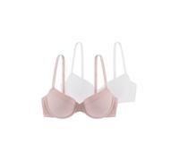 Dorina Pack de 2 Sujetadores Demi Mujer Louise - Ligeramente Acolchados, con Aros, Copas Moldeadas, Tejido Micro a Rayas Burnout Premium & Micro Suave para Sujeción y Comodidad, Rosa y Marfil