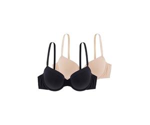 Dorina Pack de 2 Sujetadores Demi Mujer Louise - Ligeramente Acolchados, con Aros, Copas Moldeadas, Tejido Micro a Rayas Burnout Premium & Micro Suave para Sujeción y Comodidad, Negro y Beige
