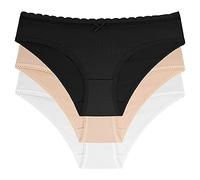 Dorina Pack de 3 Braguitas Hipster Mujer Naomi - Algodón Suave con Ribete de Encaje en Cintura, Ropa Interior Cómoda de Cobertura Total, Marfil, Beige y Negro