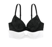 Dorina Sonia Sujetador Push-Up Plunge Mujer 2-Pack - Copas Moldeadas con Aros, Encaje y Tejido Micro Suave para Elevación y Comodidad, Negro y Blanco