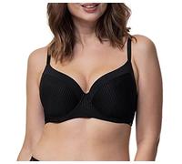 Dorina Sujetador Carmen Demi para Mujer - Ligeramente Acolchado, con Aros, Tejido Micro a Rayas Burnout, Espalda en U Power Mesh, Cierre de Tres Corchetes para Tallas Grandes/Curvy, Negro