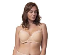 Dorina Sujetador Carmen Demi para Mujer - Ligeramente Acolchado, con Aros, Tejido Micro a Rayas Burnout, Espalda en U Power Mesh, Cierre de Tres Corchetes para Tallas Grandes/Curvy, Beige