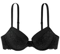 DORINA Sujetador Claire Demi para Mujer - Ligeramente Acolchado, con Aros, Banda de Encaje Floral, Tejido Micro Suave y Tirantes Ajustables, Negro