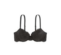 Dorina Lianne Sujetador Demi Acolchado para Mujer - Encaje Floral con Bordes Festoneados, Copas Moldeadas con Aro y Alas de Microfibra Suave, Negro