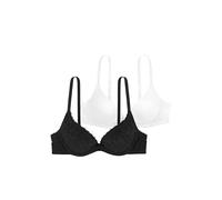 Dorina Sujetador Push-Up Plunge Mujer Sonia, Pack de 2 - Con Aros, Copas Moldeadas con Encaje y tejido micro suave para un Efecto de Realce y comodidad, Negro y Blanco