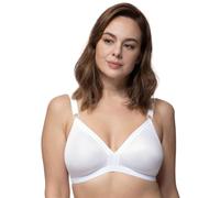 Dorina Tiffany Bralette Wireless de Cobertura Completa para Mujer - Tela de Jersey a Rayas con Detalles de Elástico en Escalera y Tirantes Ajustables, Blanco