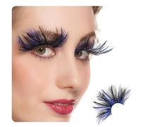 Dorisue Pestañas de ojos de Halloween de doble labio negro con azul grande extra largo con plumas largas y gruesas Exaggerated False Eyelashes Extension for Women Girls Cosplay Fancy Ball Halloween