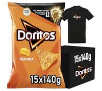 DORITOS Dippas Nachos de Maíz Sabor Original para Aperitivo y Dips, Bolsas Individuales de 150 g, Pack de 15, Incluye Camiseta de Regalo