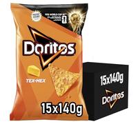 DORITOS Tex Mex Nachos de Maíz Sabor Queso para Aperitivo y Fiestas, Bolsas Individuales de 140 g, Pack de 15